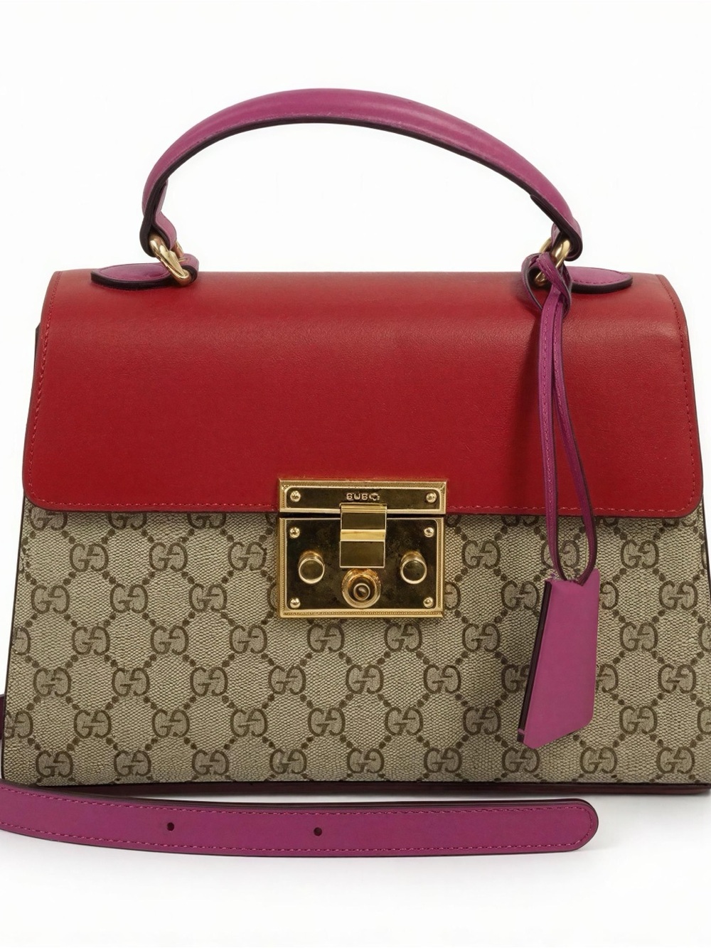 Gucci Red and Pink GG Canvas Top Handle Satchel